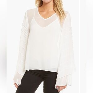 Chelsea28 Pintuck double sleeve chiffon blouse white sheer NWT